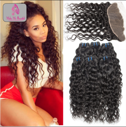 (On Sale) Peruvian Wet& Wavy Lace Frontal WITH 4 Bundles