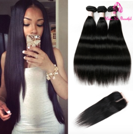 Malaysian Straight Hair With Closure & Bundles